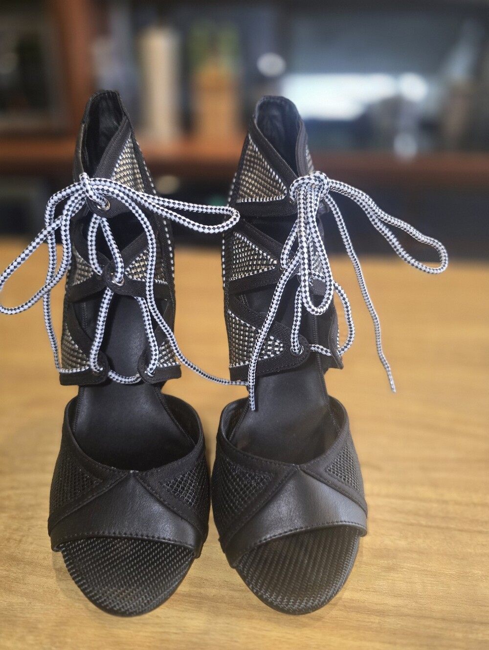 GX by Gwen Stefani Black Lace-Up Rhinestone Ankle Heels